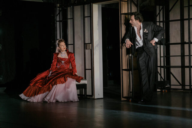 Aidan Turner and Lesley Manville in a scene from Les Liaisons Dangereuses.