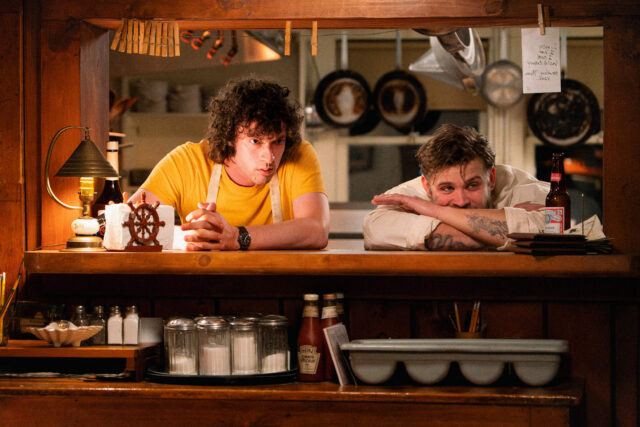 Dominic Sessa and Leo Woodall in a scene from Tony.