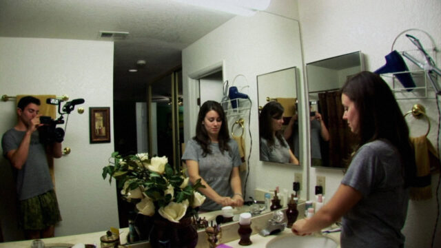 Kate Featherston and Micha Sloat in a scene from Paranormal Activity.